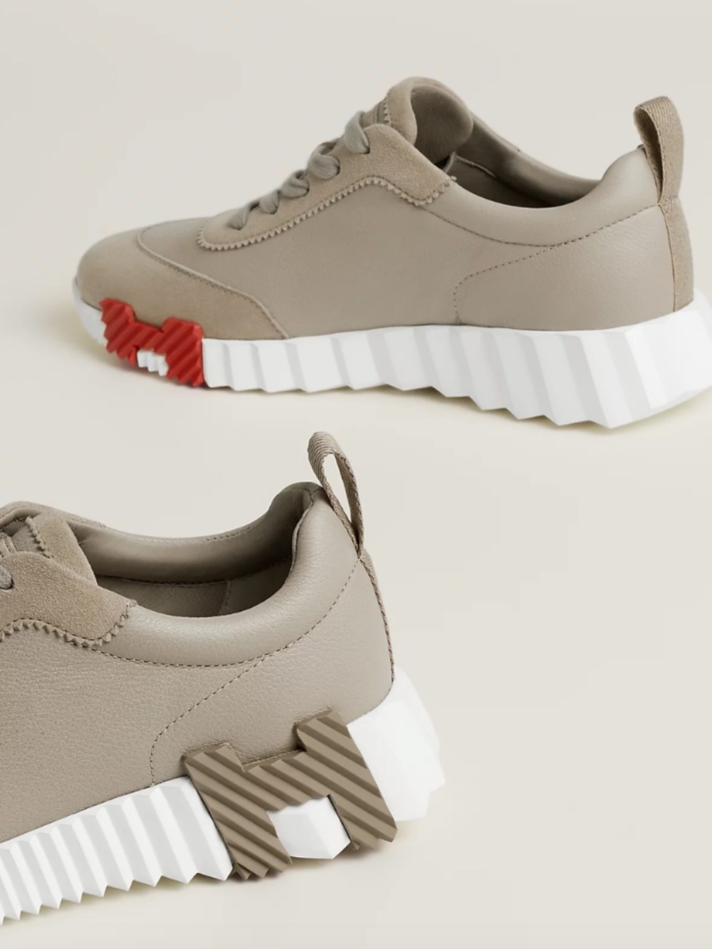 Hermès Bouncing Sneakers Taupe Leather & Suede EU 37 / US 6.5-7 New - Picture 5 of 16